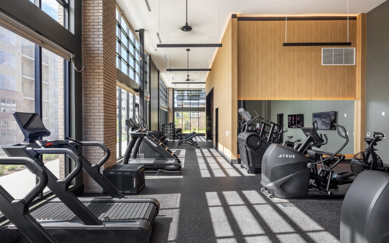 a gym with exercise equipment
