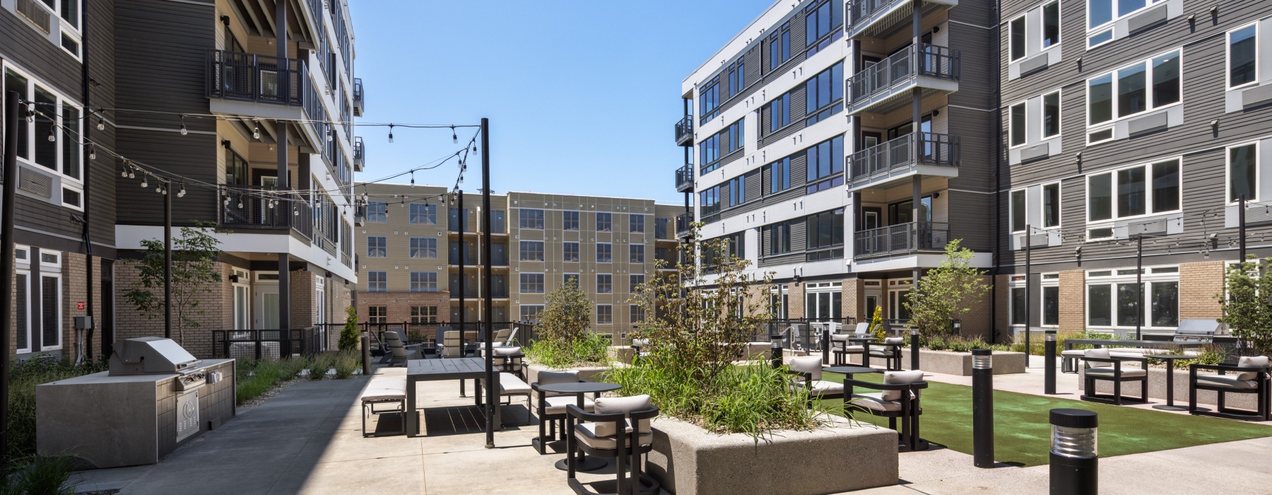outdoor seating area with grills